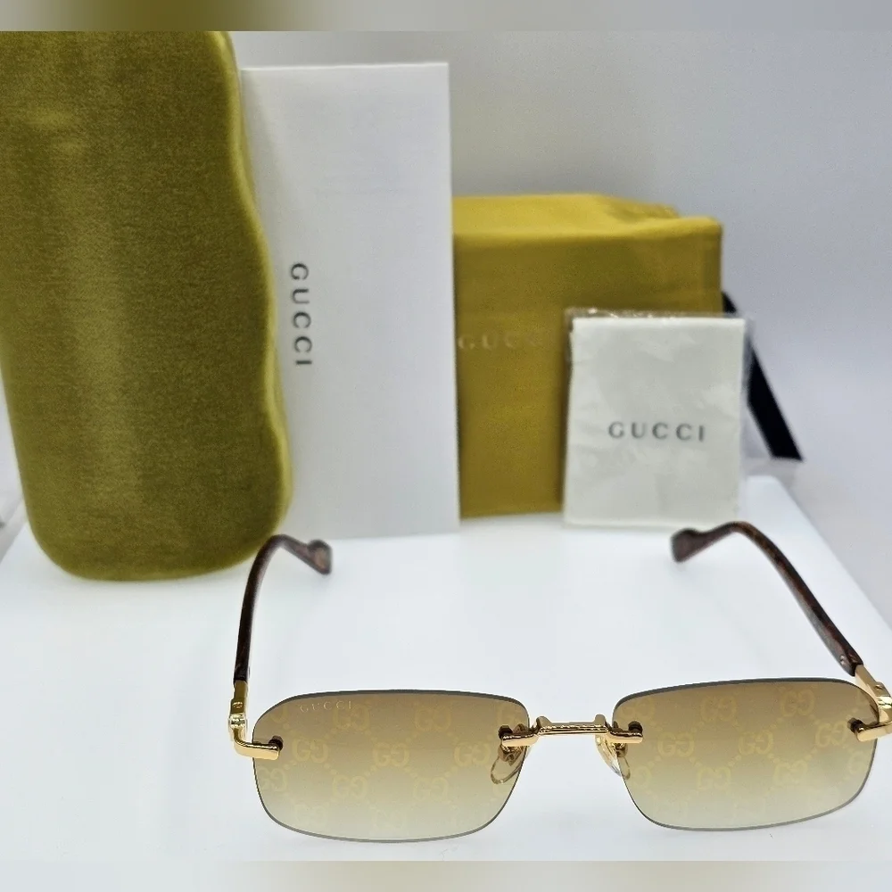 Gucci Gold Rimless GG Logo Gradient Sunglasses